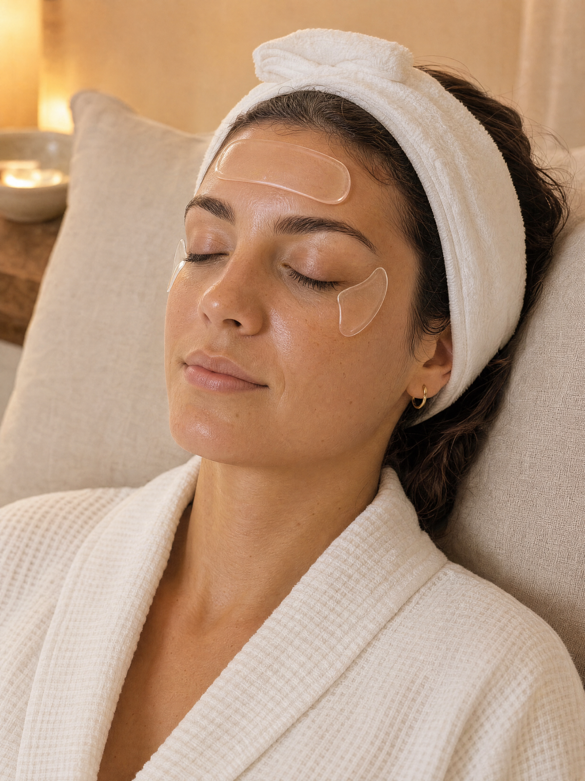 Woman relaxing with reusable silicone smoothing patches