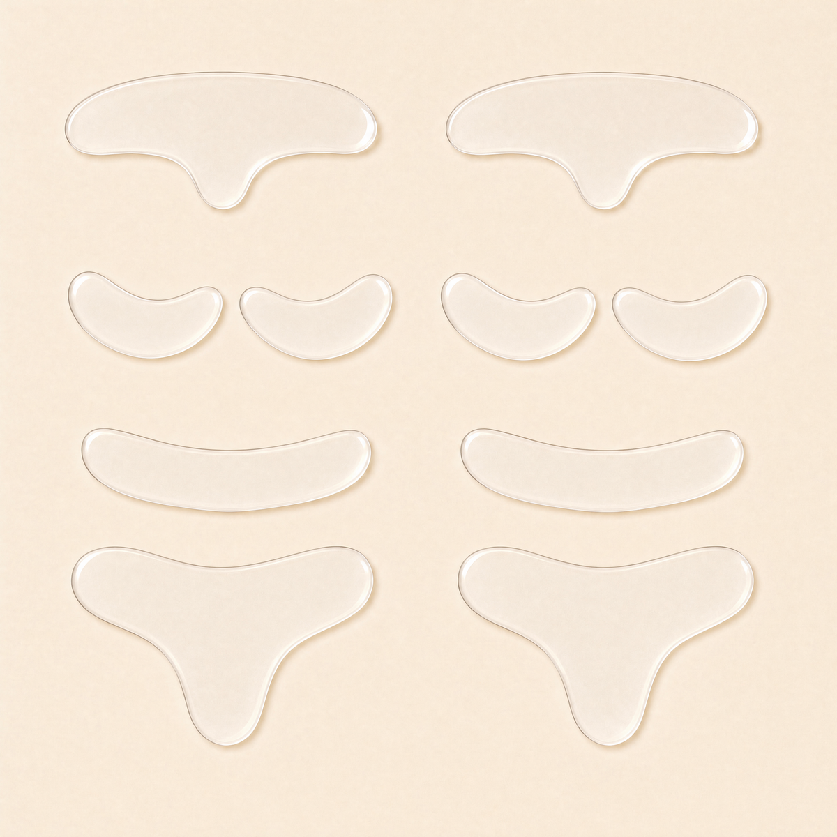 10-piece large set: 2 forehead patches, 4 under-eye patches, 2 neck strips and 2 chest patches